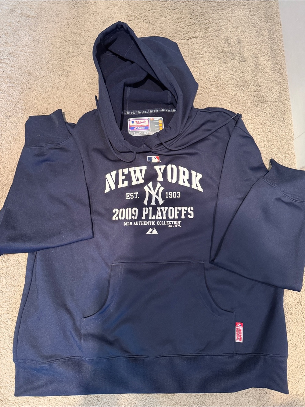 NY Yankees Majestic Navy and White MLB Authentic Collection Therma Base Hoodie